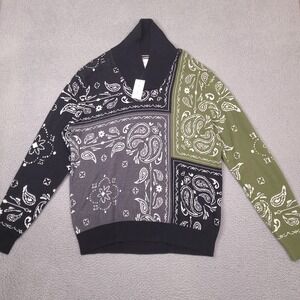 Sun + Stone Sweater Mens XL Deep Black Paisely Shawl Neck Preppy Designer‎ NWT